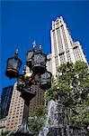 Woolworth Building and Croton Fountain, City Hall Park, Lower Manhattan, New York City, New York, United States of America, North America