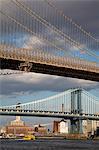 Brooklyn Bridge and Brooklyn Heights skyline viewed from Lower Manhattan, New York City, New York, United States of America, North America
