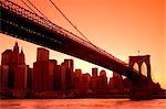 Brooklyn Bridge et bas Manhattan Skyline vu de Empire Fulton Ferry State Park, Brooklyn, New York City, New York, États-Unis d'Amérique, Amérique du Nord