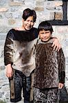 Native children wearing seal skin clothing, Museum in Nanortalik Port, Island of Qoornoq, Province of Kitaa, Southern Greenland, Kingdom of Denmark, Polar Regions