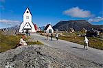 Hafen von Nanortalik Kirche, Insel von Qoornoq, Provinz von Kitaa, Süden von Grönland, Dänemark, Polarregionen