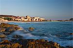 Old town and beach, L'lle Rousse, Corsica, France, Mediterranean, Europe