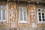 Tiled facade of building in the old Baixa district, Lisbon, Portugal, Europe