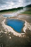 Hot water pools in this area of geothermal activity, Geysir, Iceland, Polar Regions
