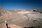 Wind sculpted rock formations and salt deposits of the Valley of the Moon, San Pedro de Atacama, Chile, South America