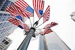 Looking Up at American Flags, Manhattan, New York City, New York, USA