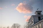 Rooftop of House in Winter at Sunset, Upstate New York, USA