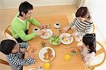 Parents and children having breakfast