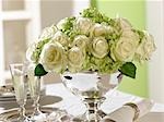 Flower arrangement in a silver cup