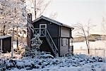 Haus im Winter, Stora Skedvi, Dalarna, Schweden