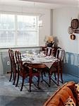 1970s DINING ROOM INTERIOR QUEEN ANNE STYLE TABLE AND CHAIRS