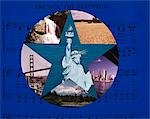 PATRIOTIC MONTAGE MUSIC AMERICA THE BEAUTIFUL WITH STAR SHAPE OF AMERICAN SCENES & STATUE LIBERTY