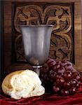 PEWTER WINE CHALICE BREAD GRAPES COMMUNION STILL LIFE