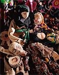 1970s COLORFUL MONTAGE ANTIQUE DOLLS TOYS