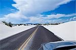 Driving on Road Through White Sands National Monument, New Mexico, USA