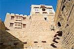 Low Angle View eines Forts, Jaisalmer Fort, Jaisalmer, Rajasthan, Indien