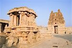 Stone chariot in front of a temple, Stone Chariot, Vitthala Temple, Hampi, Karnataka, India