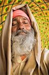 Gros plan d'un sadhu, Hampi, Karnataka, Inde