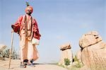 Low angle view of a sadhu, Hampi, Karnataka, India