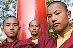 Portrait of three monks, Mahabodhi Temple, Bodhgaya, Gaya, Bihar, India