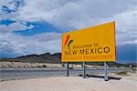 New Mexico State Line Sign Near Highway, USA