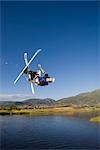 Sauteur à ski pratiquant à un centre de formation, Steamboat Springs, comté de Routt, Colorado, Etats-Unis