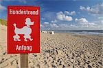 Hundestrand beginnt, Sign, Rantum, Sylt, Nordfriesische Inseln, Nordfriesland, Schleswig-Holstein, Deutschland