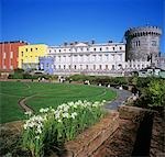 Formal garden in front of buildings, Bedford Tower, Dublin Castle, Dublin, Republic Of Ireland