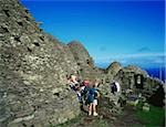 Skellig îles, Co Kerry, Irlande ; Touristes à l'île de Skellig Michael