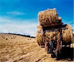 Straw bales;  Straw bales on a machine