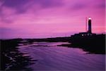 Mew Island, Belfast Lough, County Down, Irland; Leuchtturm bei Sonnenuntergang