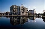 Dublin,Co Dublin,Ireland;Buildings reflected in the grand canal