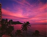 Oahu Waikiki beach at dusk, Hawaii, USA