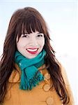 Orem, Utah, USA, young woman in turquoise scarf and red lipstick smiling, portrait