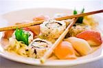 Sushi and chopsticks