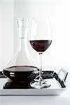 Red Wine and Carafe on Silver Tray