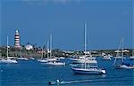 Yachts and motor cruisers morred in the harbour at Abaco,Bahamas