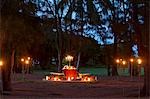 Champagne and canapes served at the table in the Casuarina grove on Little Whale Cay