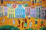 Brazil,Bahia,Salvador. The city of Salvador within the historic Old City,a UNESCO World Heritage listed location. Local art reflects the strong African influence with vibrant colours and traditional cultural scenes.
