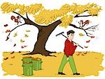 Illustration de l'homme, ramasser des feuilles