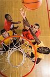 Basketball match, view from above rim