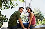 Young couple enjoying view in Barcelona, portrait