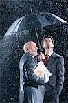Hommes d'affaires, regarder la pluie sous le parapluie