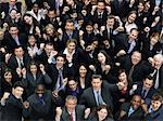 Large group of business people cheering, elevated view