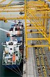 Container ship in docks, elevated view