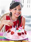Portrait of girl (7-9) with birthday cake