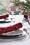 Christmas crackers on dining table