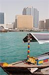 Dubai, UAE, An abra docked in Bur Dubai on Dubai Creek, Deira.