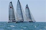 Three yachts compete in team sailing event, California