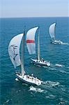 Three yachts compete in team sailing event, California